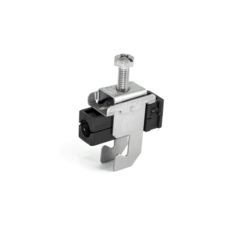 Metal mounting clamp with screw and plastic components