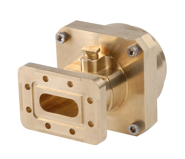 Composant métallique doré avec ouverture rectangulaire et vis.