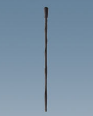 7000-00581300_pro_01.png Lange zwarte staf met gedraaid ontwerp tegen blauwe lucht.