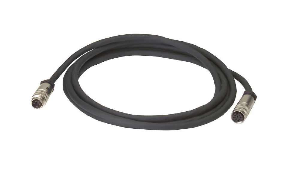 Zwarte kabel met metalen connectoren aan de uiteinden.