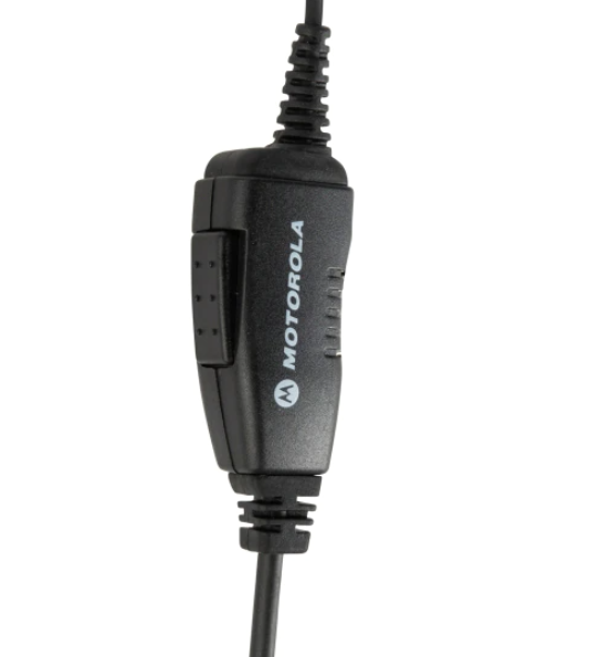 Zwart audiokabel met in-line stekker en Motorola-logo.