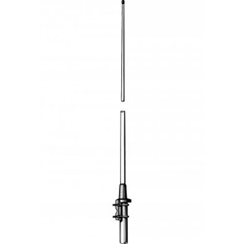 Telescopic radio antenna with base, extended and retracted.