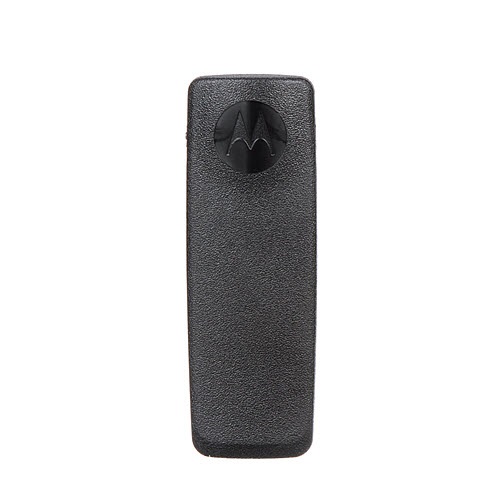 Zwarte riemclip met Motorola-logo.