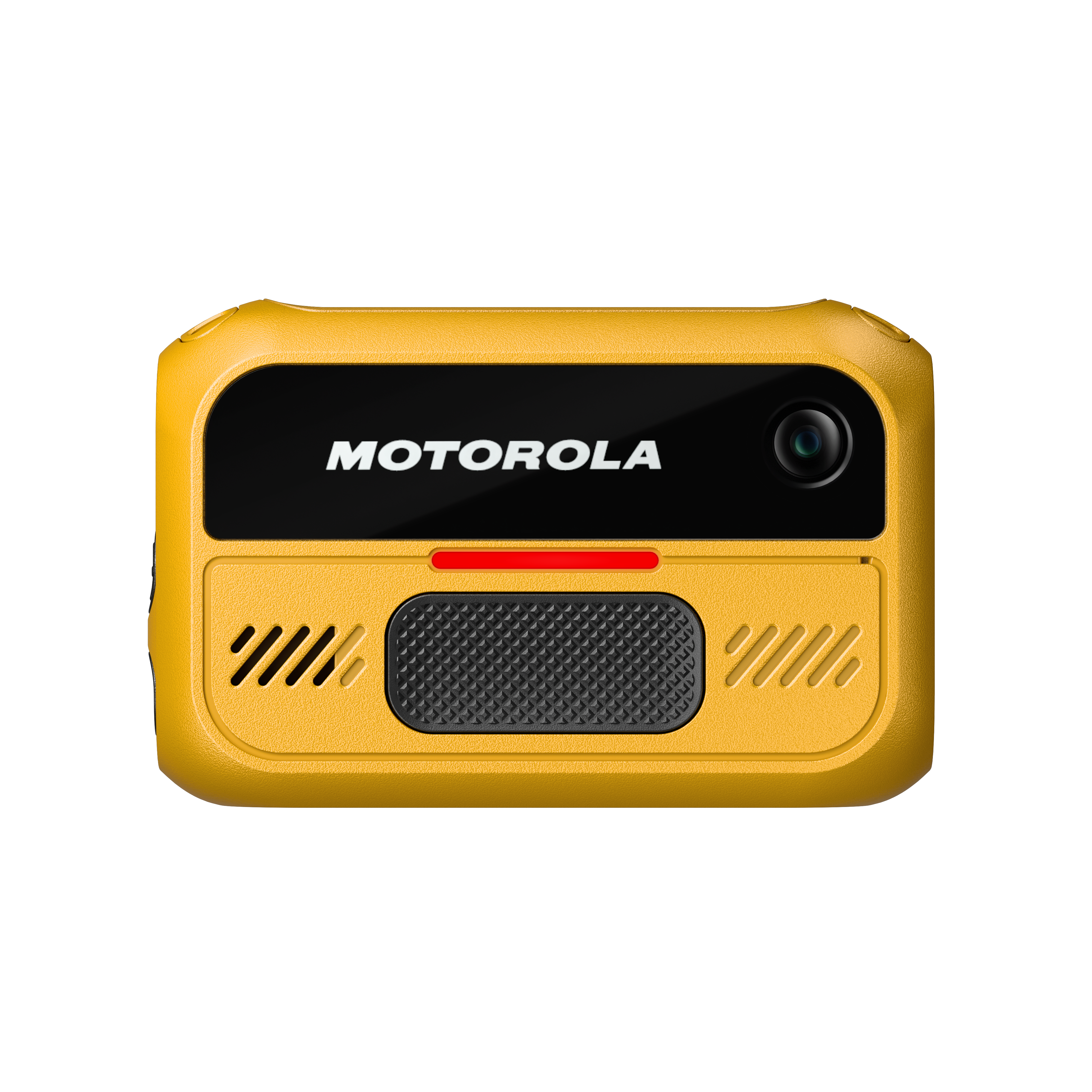 Yellow device with camera and Motorola logo