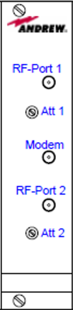 7000-00753657_com_01.png Paneel met poorten: RF-Port 1, Att 1, Modem, RF-Port 2, Att 2.