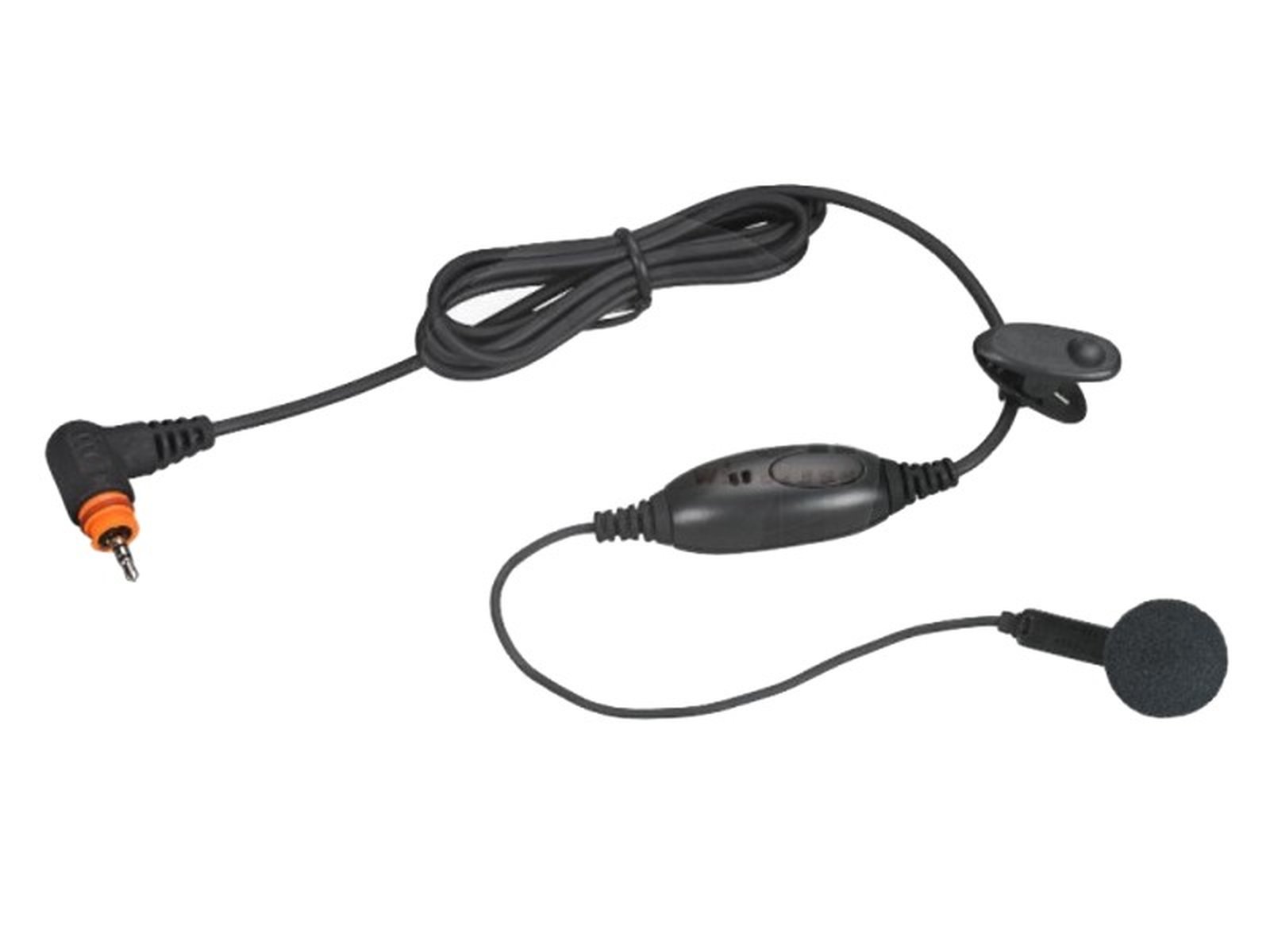 Bekabelde microfoon met clip, stekker en volumeregelaar.