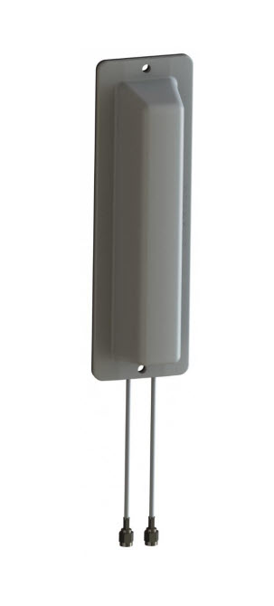 Rechthoekige buitenantenne met twee kabels.