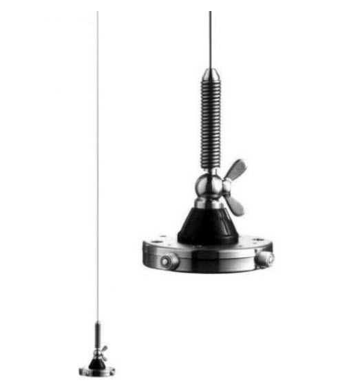 Twee staafantennes met metalen basis, schroeven en veer.