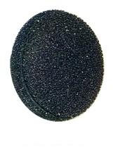 Rond zwart schuurpad met grove textuur.