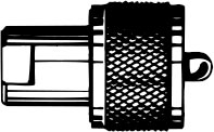 Zwart-witte adapter met roosterpatroon en rechthoekige connector.