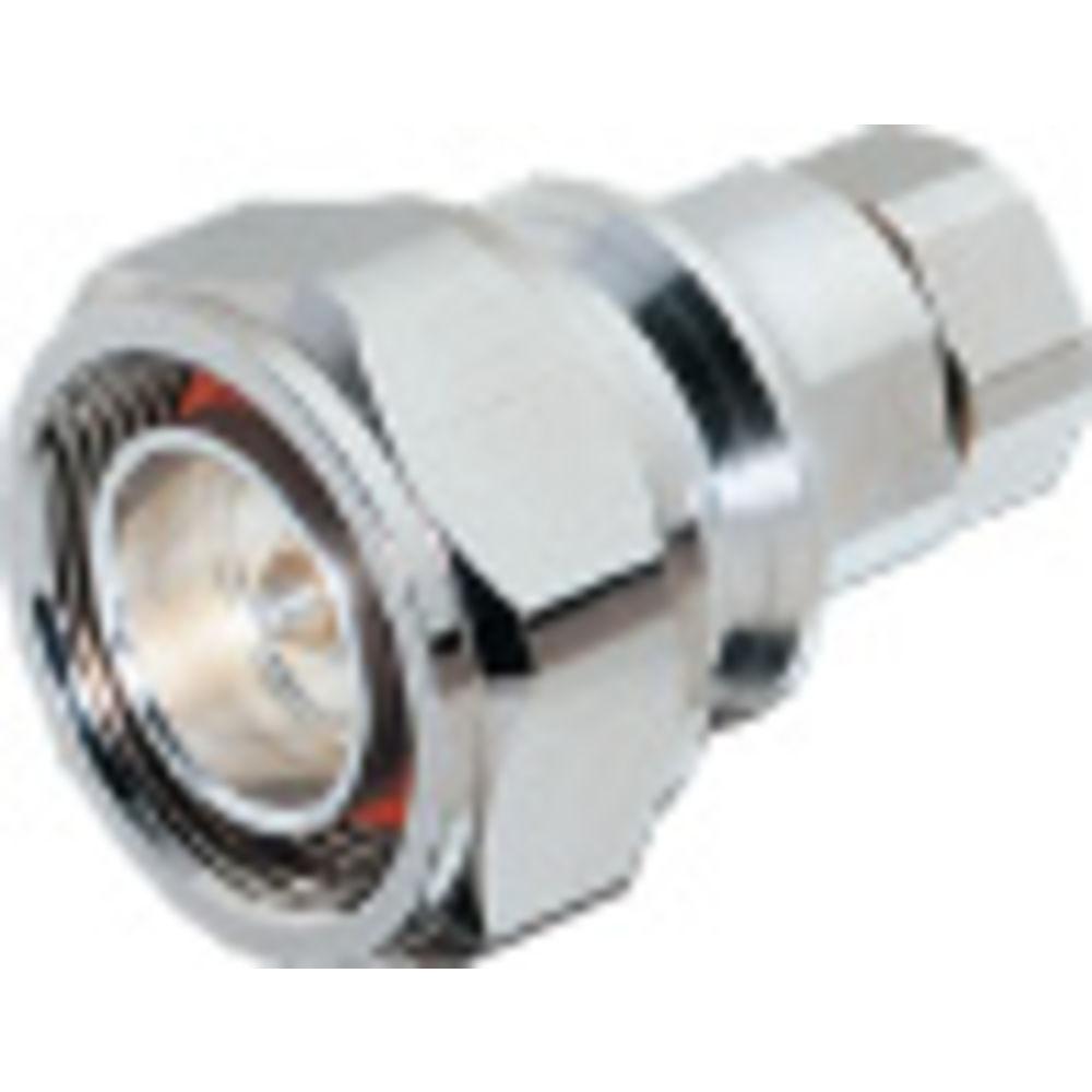 Connecteur métallique, forme cylindrique avec filetage et surface polie.