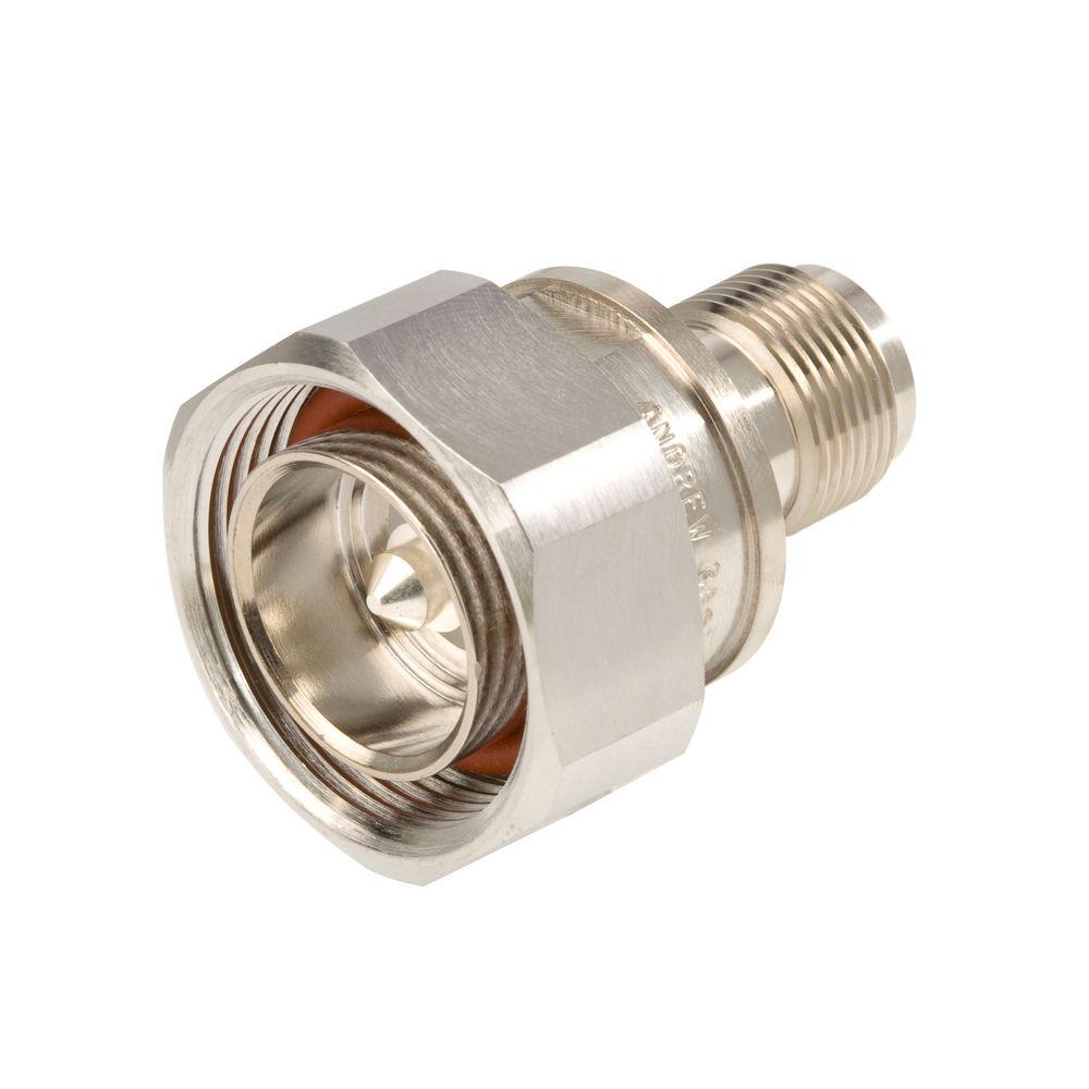 Metal connector with thread on white background.