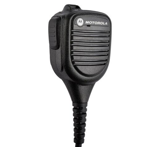 Zwart Motorola microfoon met kabelaansluiting.