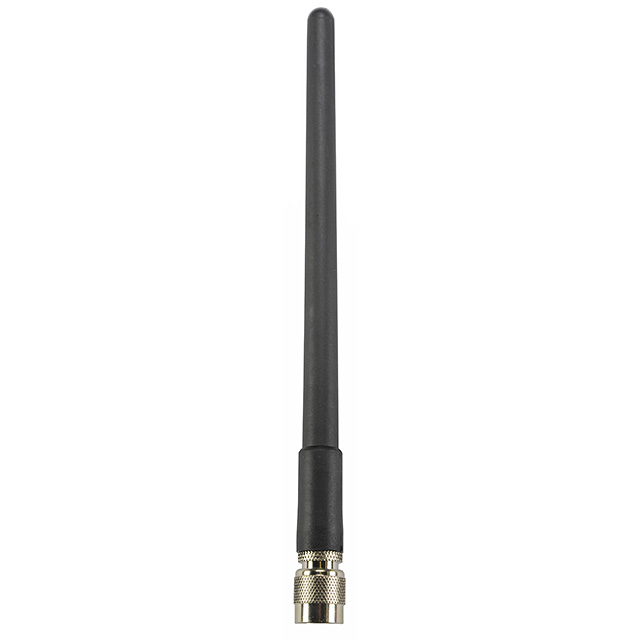 Zwarte radioantenne met metalen connector aan de onderkant.