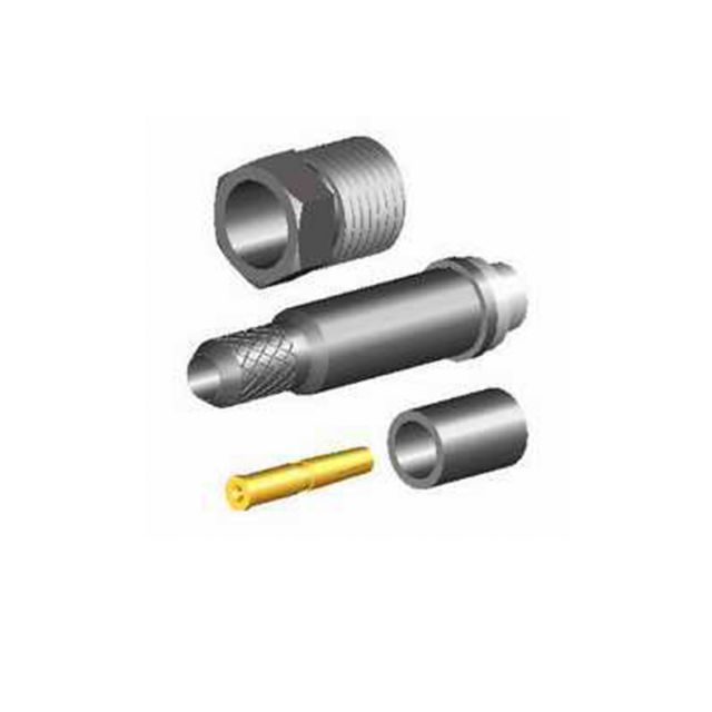 Exploded view van een kabelconnector set met vijf onderdelen.