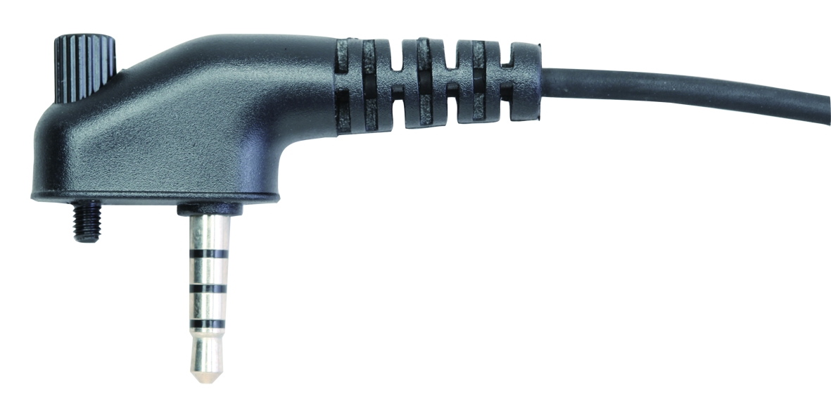 Prise jack 3,5 mm noire avec câble et bouton supplémentaire.