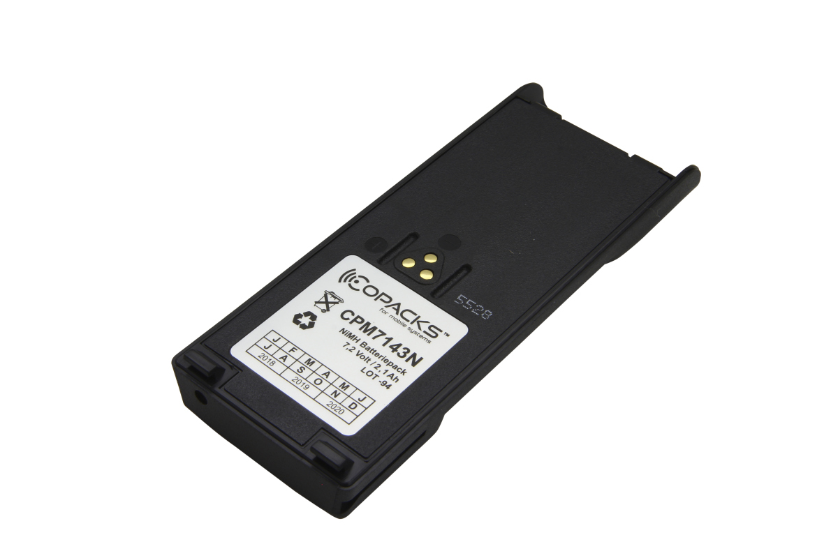 Zwarte batterij-eenheid met CoPacks-label en productinformatie.