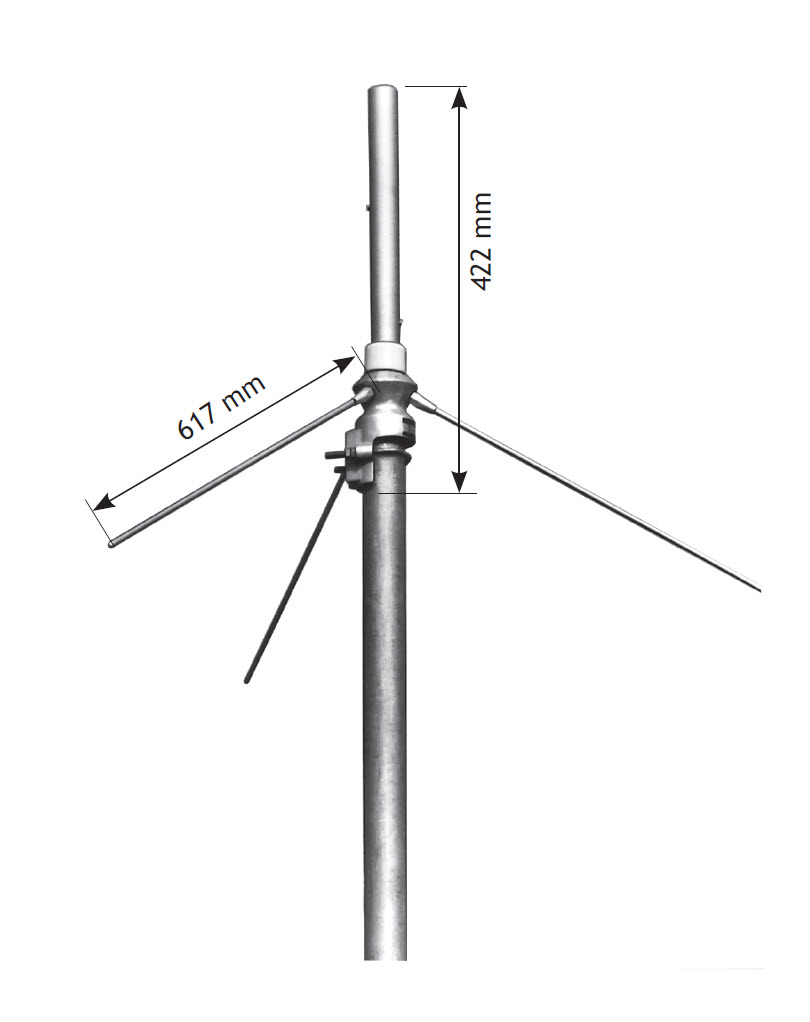 Metalen staaf met twee afmetingen: 617 mm horizontaal, 422 mm verticaal.
