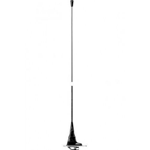 Zwarte autoantenne met magnetische basis, volledige lengte.