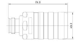 Technical drawing of a cylindrical component, 74.3 mm length and 31 mm diameter.