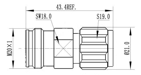 Technische tekening van een cilindrische connector met afmetingen.
