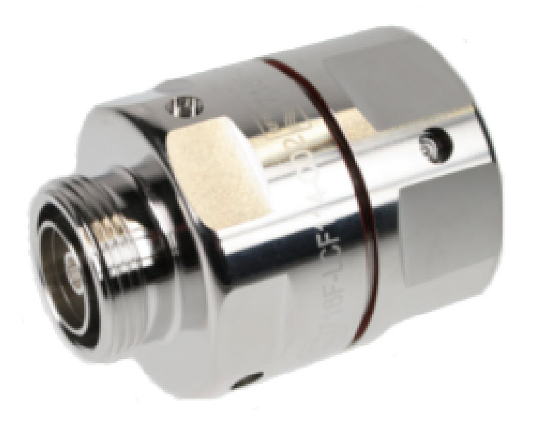 Metal adapter with threading and vertical grooves.