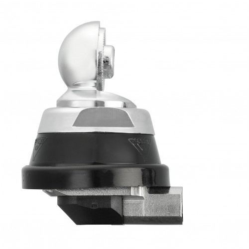 Attelage amovible avec tête sphérique et base noire.