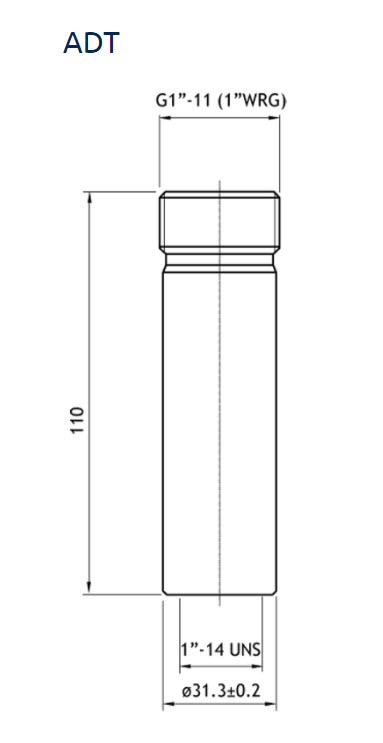 Technical drawing of a cylindrical container with dimensions and threads.