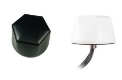 Twee antennes, zwart en wit, op een witte achtergrond.