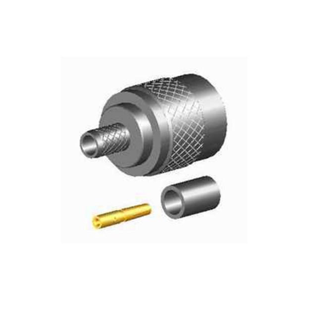 Silver coaxial cable connector with yellow terminal pin