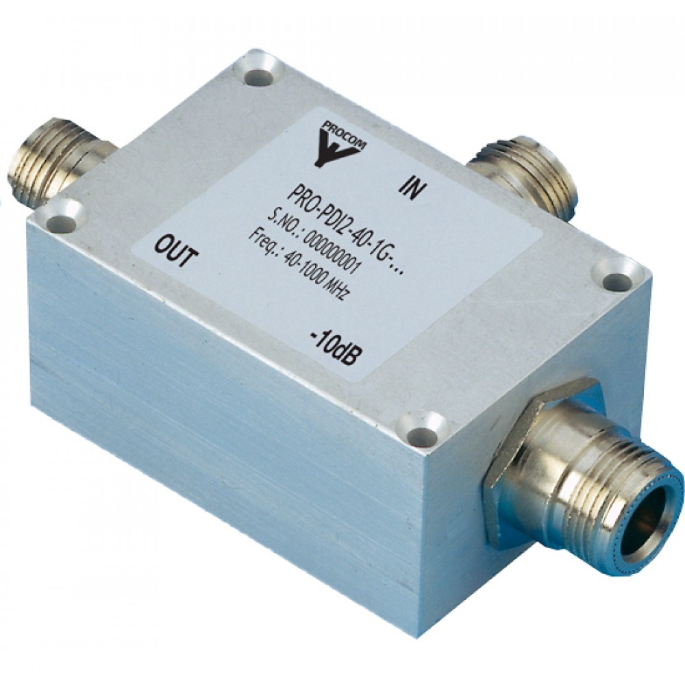 Metalen behuizing met coaxiale aansluitingen gelabeld -10 dB