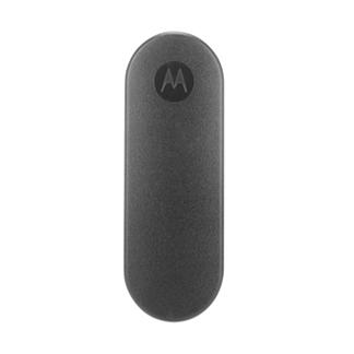 Zwart ovaal apparaat met Motorola-logo bovenop.