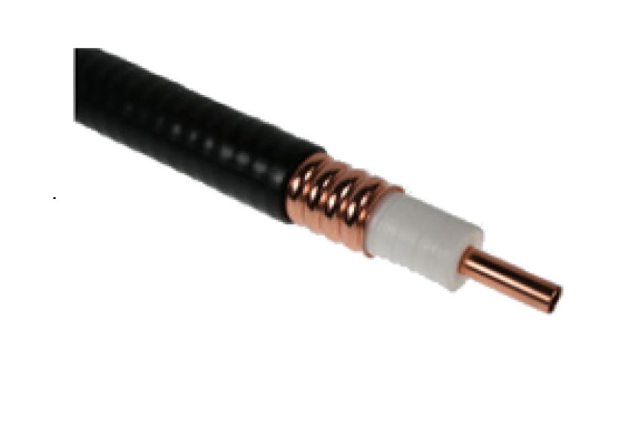 Coaxial cable with black insulation and copper wire.