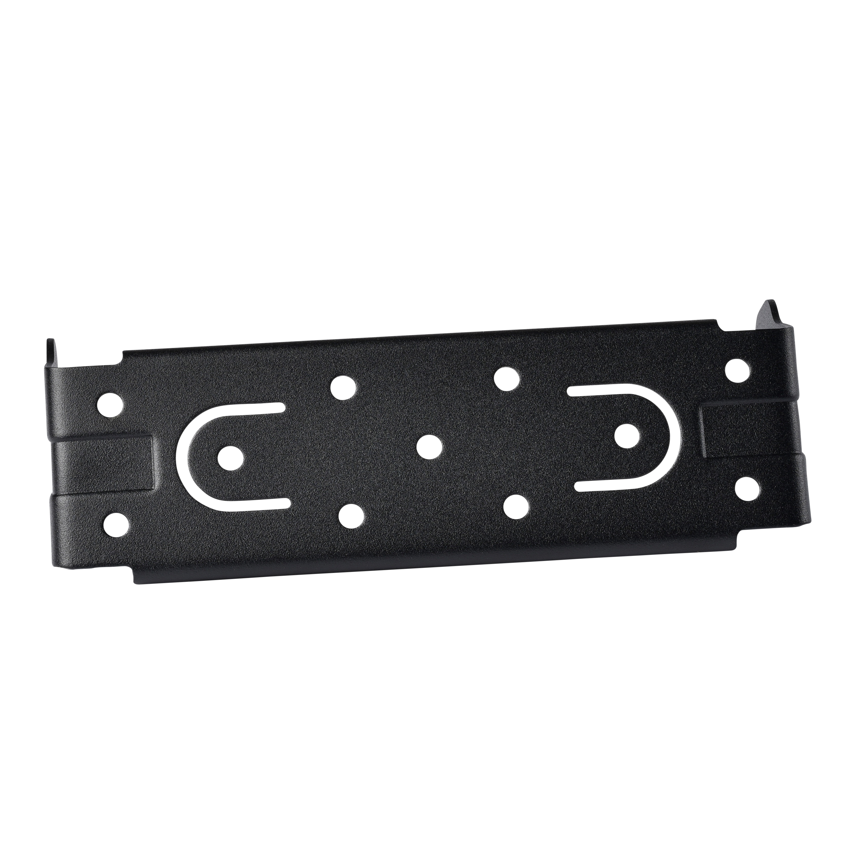 Metal mounting plate with multiple holes.
