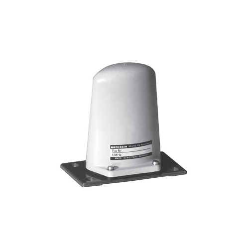 Appareil cylindrique blanc avec plaque métallique étiquetée à la base.