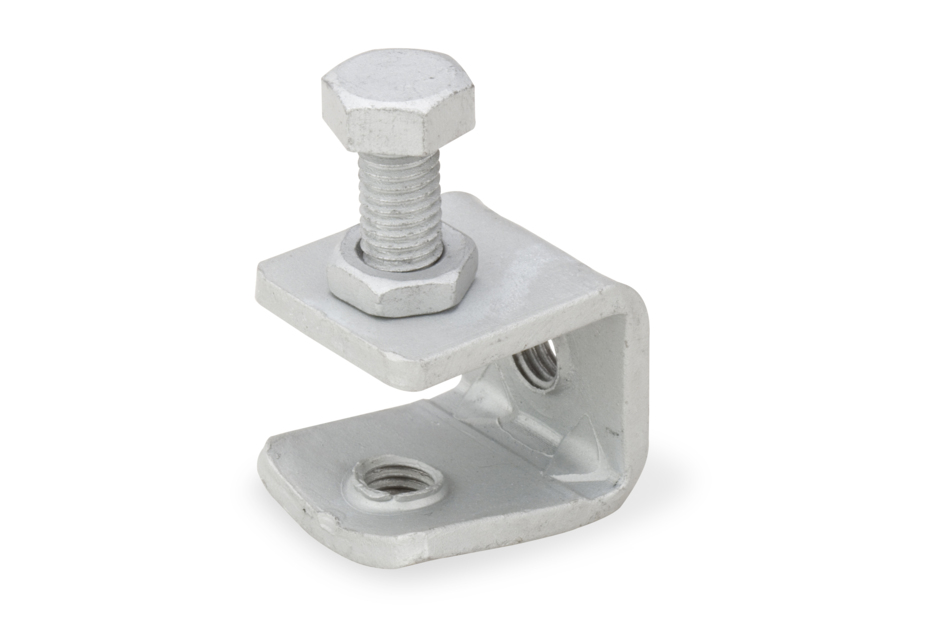 Metal C-bracket with screw and hex nut