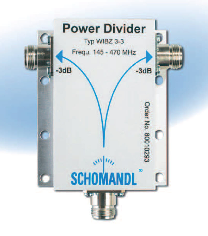 7000-00751339_sho_01.jpg Vermogensverdeler Schomandl Type WIBZ 3-3, frequentiebereik 145-470 MHz, -3 dB verlies.
