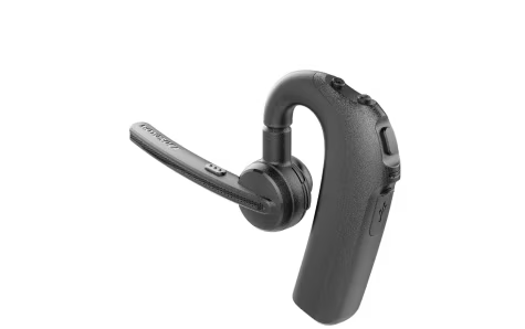 Black Bluetooth headset with ear hook and microphone arm
