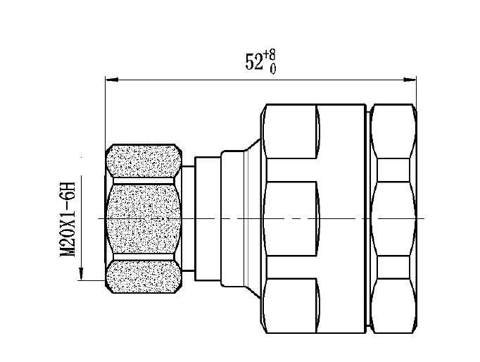 Technische tekening van een M20x1-6H schroefdraad met maten in mm.
