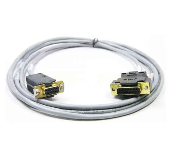 Grijze coaxiale computerkabel met twee D-Sub-connectoren.