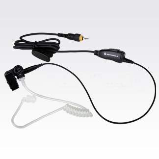 Zwart headset met oortje en transparante buis.