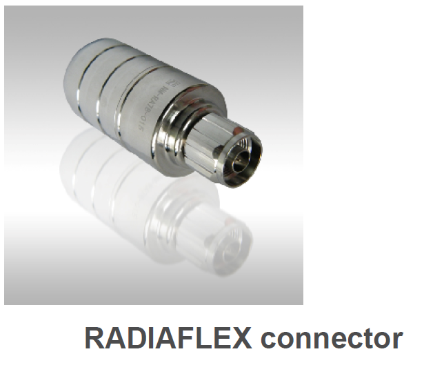 Silver RadiaFlex connector on grey background.