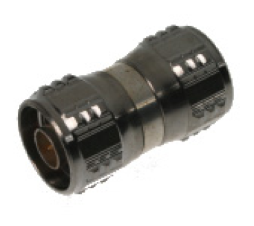 Zwart-zilveren cilindrische kabelconnector met geribbelde oppervlakte