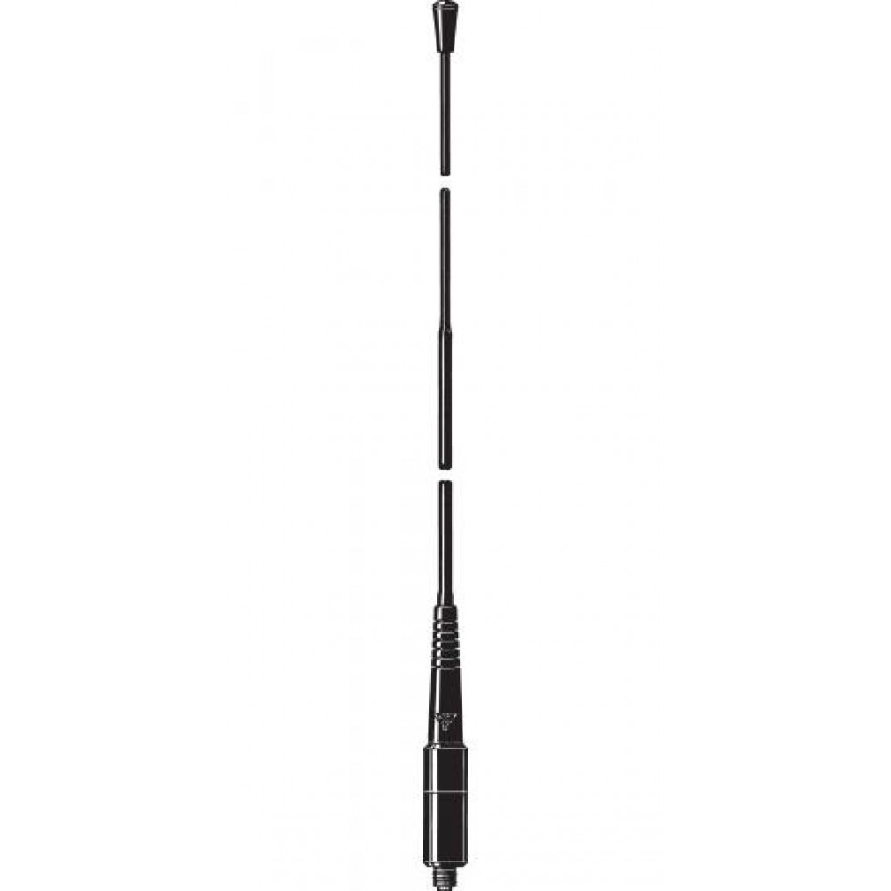 Gedemonteerde lange antenne in vier delen getoond.
