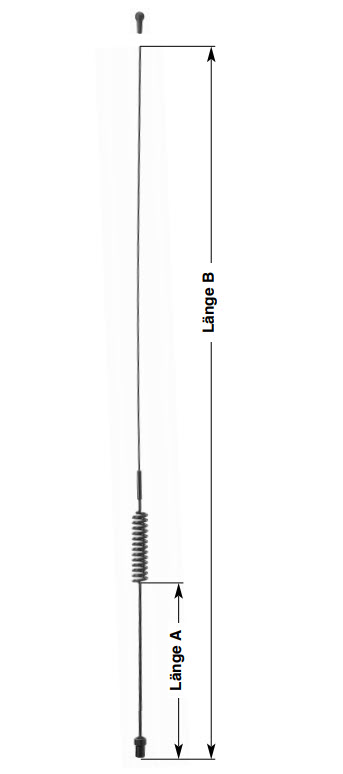 Staafantenne met maatlabels: Lengte A en Lengte B gemarkeerd.