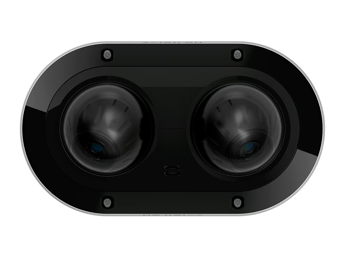 Two round camera lenses in a black oval housing