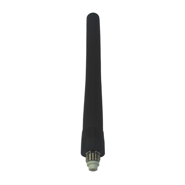 Black antenna with metal thread at the bottom end.