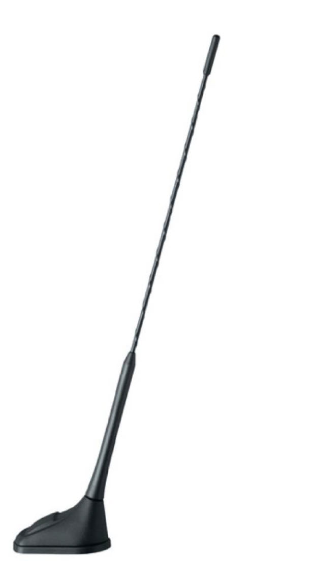 7000_00713600_VIM_01.jpg Zwarte autoantenne met flexibele staaf op ronde basis.