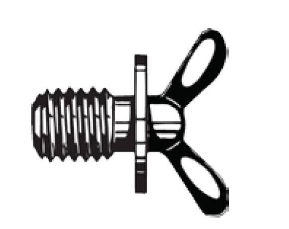 Vis avec écrou papillon, vue latérale.