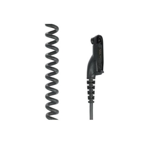 Câble spiralé noir avec connecteur spécialisé.